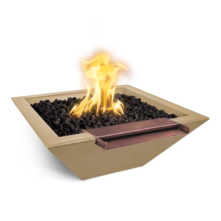 The Outdoor Plus 24 Square Maya Fire & Water Bowl, GFRC Concrete, Brown, Low Voltage Electronic Ignition, Natural Gas OPT-24SFWWSE12V-BRN-NG